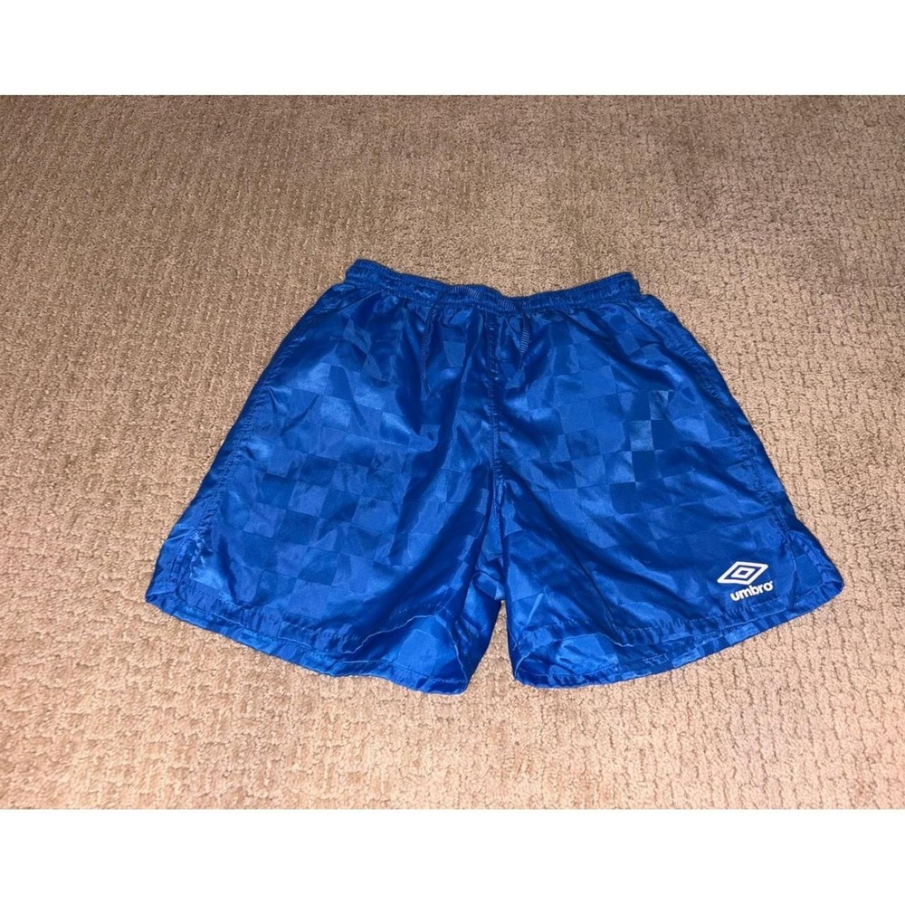 Umbro Kids Blue Checkerboard Soccer Shorts Youth Medium Athletic Gym Training